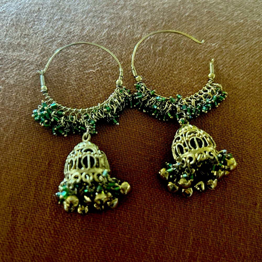 Gold Plated Green Earrings